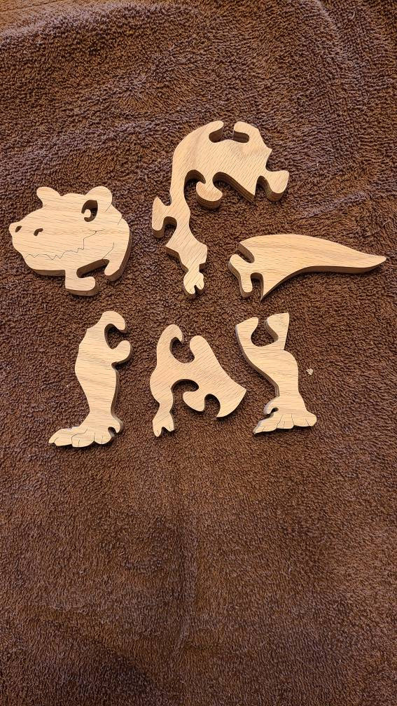 Dinosaur Puzzle, Stocking Stuffer, Wood Puzzle, Wooden Trex Puzzle