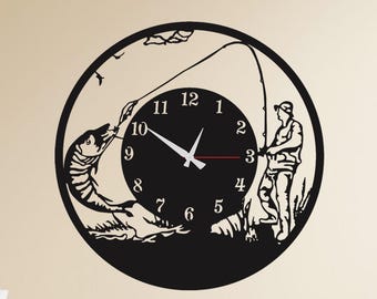Reloj de pared metálico de pescador: decoración rústica para cabaña de pesca.