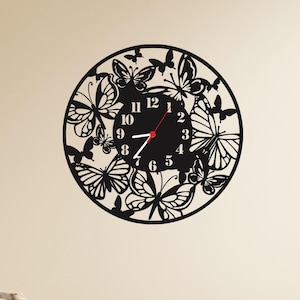 Butterfly Clock Metal Wall Art: Elegant Silhouette Timepiece