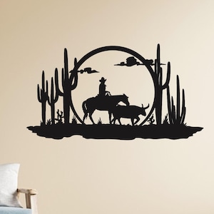 Cowboy Szene Metallwandkunst: Western Silhouette rustikales Dekor