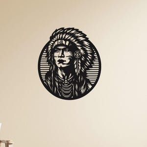 American Indian Metal Wall Art – Native Silhouette Decor for Rustic Homes, Cabins or Western-Themed Interiors