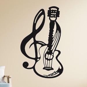 Guitar and Notes Metal Wall Art: Music Lover Silhouette Decor