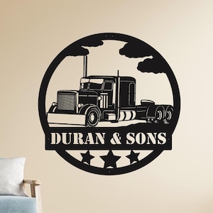 Custom Truckstar Metal Wall Art with Personalized Name, Laser Cut Semi Truck Silhouette for Garage or Office, Trucker Gift Wall Decor