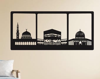 Kaaba & Masjid Al-Nabawi Metal Wall Art – Islamic Home Decor Gift