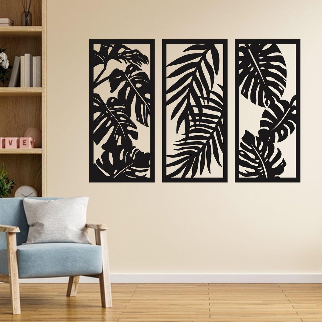 Monstera Leaf Metal Wall Decor Panels - Tropical Plant Art (set of 3 - Etsy
