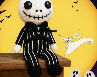 Wzory na szydełkowanie pluszowych maskotek na Halloween, wyjątkowa, upiorna dekoracja jesienna z amigurumi, wzór czarno-białego klauna w formacie PDF | Pluszowa maskotka z horroru