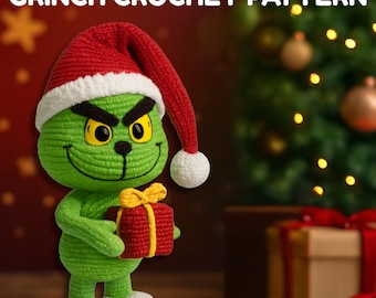 Grinch Crochet Pattern –Christmas Amigurumi Doll PDF, Cute Green Holiday Plushie Crochet Pattern, Beginner Friendly Digital Tutorial,