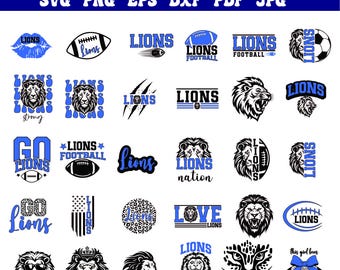Lions SVG, 45 Lions SVG Bundle, Lions Cutfile, Lions Svg Cricut, Lions School Mascot, Lions Silhouette, PNG, Lions Svg For Gift, Birthday