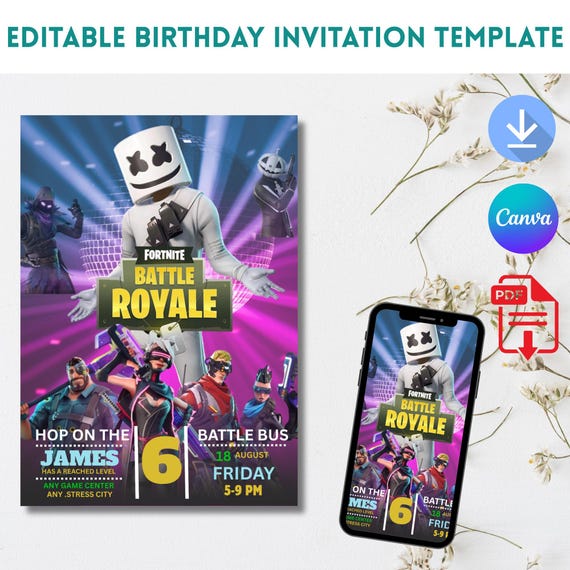 Fort Game Birthday Invitation, Fort Night Birthday, Game Party Invite, Video Game Birthday Invite, Game Birthday Invitation, Canva Editable