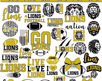 Lions SVG, Pakiet Lions SVG, Plik Cut Lions, Lions SVG Cricut, Szkolna maskotka Lions, Sylwetka Lions, PNG, Lions SVG na prezent, Urodziny