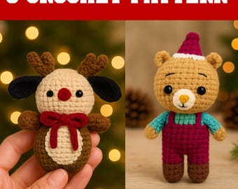 Wzór szydełkowy na elfa świątecznego, ozdoba amigurumi, wzór szydełkowy na bałwana, zabawka renifer amigurumi, wzór szydełkowy na pulchnego renifera, zabawka świąteczna