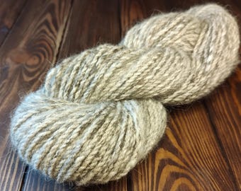 Dog Wool Chunky Hand Spun Yarn - 30 Collie/ 70 sheep wool - 1skein, two ply, 3.53oz/ 97yd - Grey