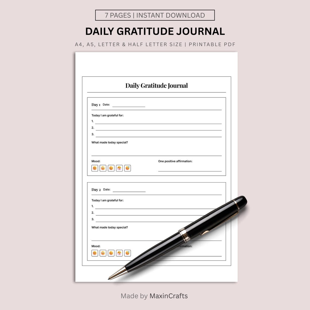 Daily Gratitude Journal Printable | Weekly and Monthly Planner | Self ...