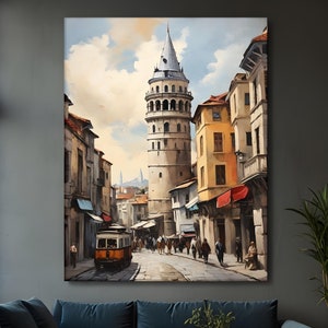 Istanbul Galata Tower Painting Art Print, Old Constantinople Canvas, Modern Wall Art, Canvas Wall Art, Galata Tower, Gift For Home Decor