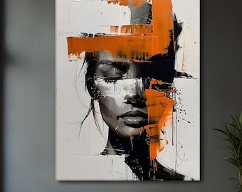 Abstract Woman Face Portrait Digital Print, Oil Painting Canvas, Printable Wall Art, Woman Faceless Painting Instant Download, Ready to Hang