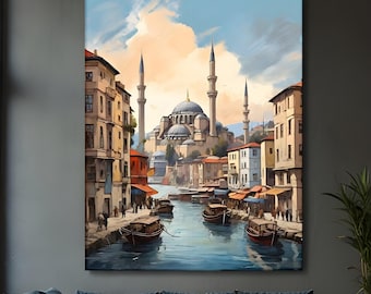 Istanbul Painting on Canvas, Constantinople Print on Canvas , Floating Frame Option, Modern Wall Art, Canvas Wall Art, Extra Large Wall Art