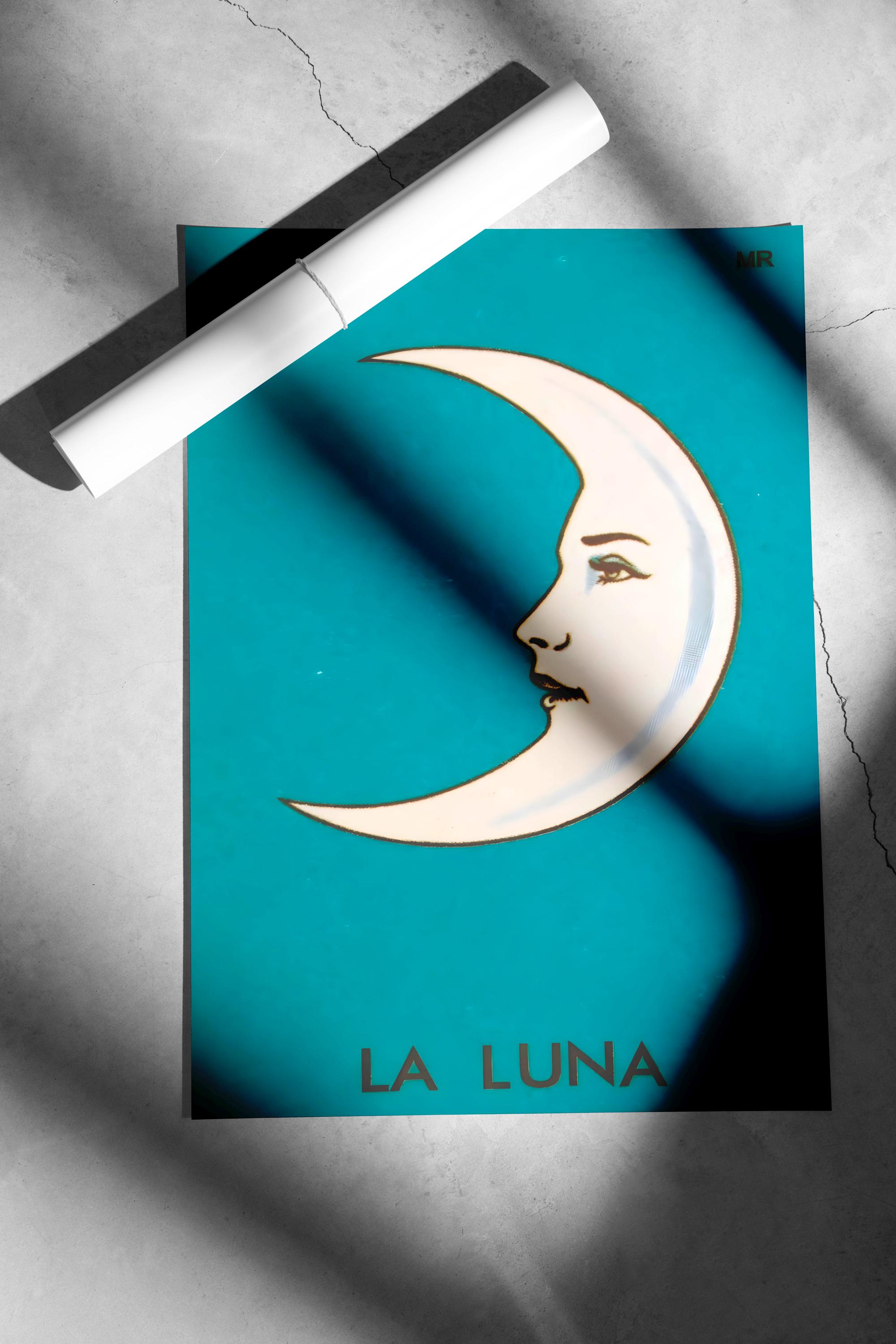 La Luna Vintage Crescent Moon Canvas Wall Art , La Luna Poster