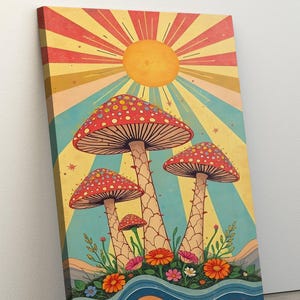 Retro Mushroom Art Print: Colorful Home Decor, Ready to Hang
