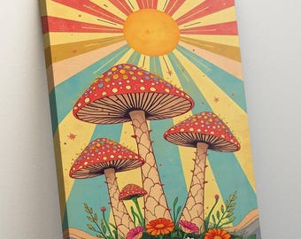 Retro Mushroom Art Print: Colorful Home Decor, Ready to Hang
