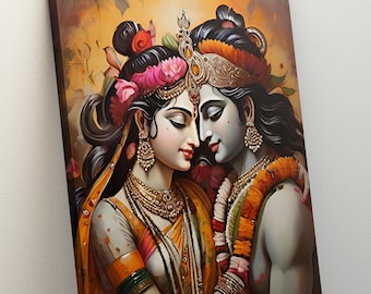 インドの神ラーダー・クリシュナのファインプリントポスター（フレーム