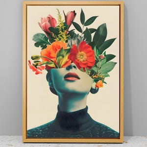 Woman Head Flowers Canvas Poster: Abstract Botanical Wall Art