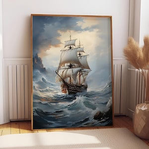 Sailing Ship Canvas Print: Coastal Seascape Nautical Wall Art