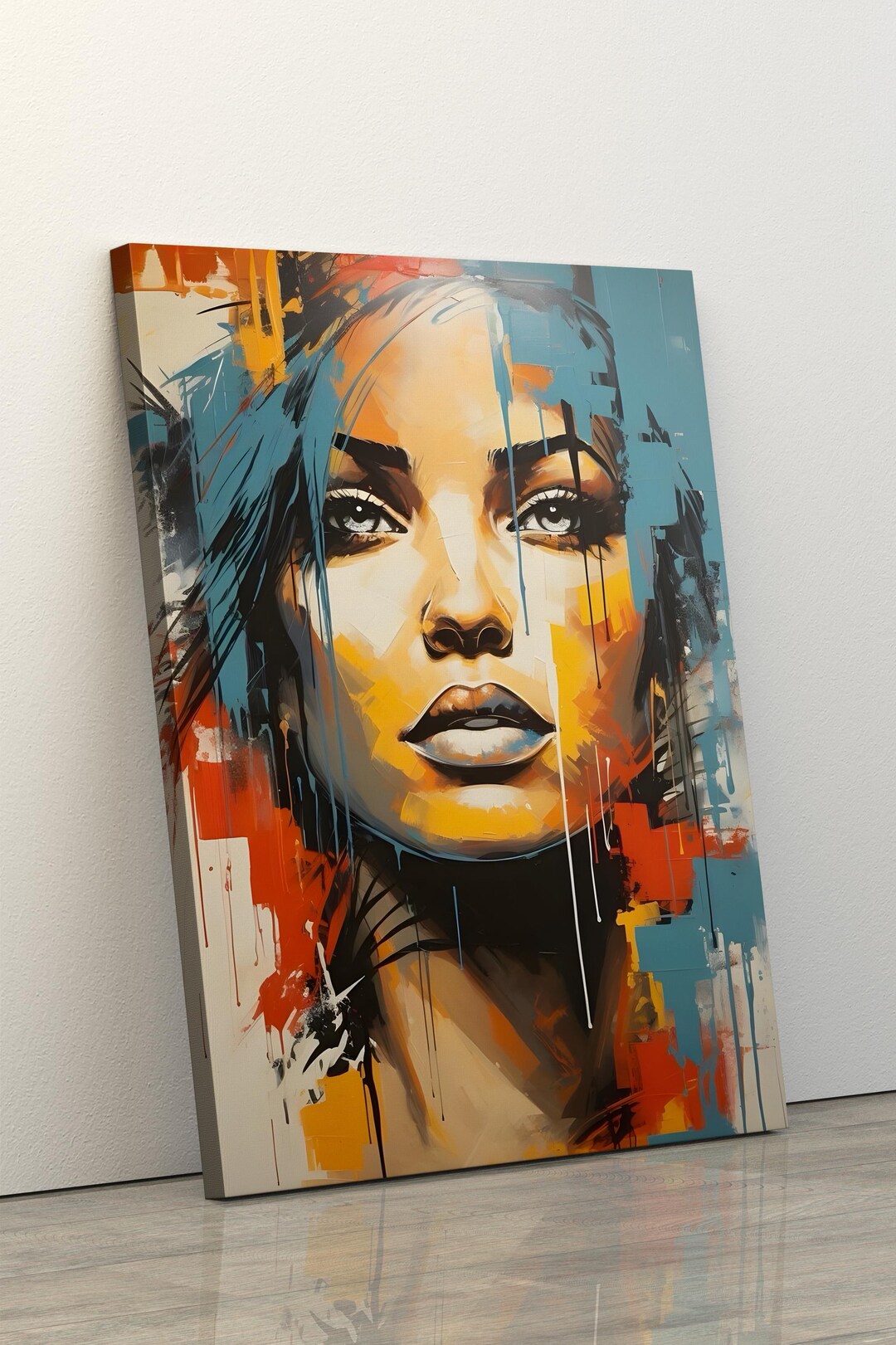 Abstract Woman Face Portrait Canvas Decor, Framed Print, Wall Art ...