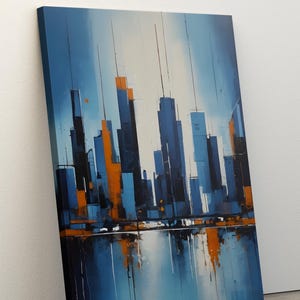 Minimalist City Painting, Blue Color Themed Decor, Abstract Gold Art, Elegant Abstract Splash, BLue Wall Decor, Instant Download, Home Decor