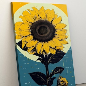 Arte mural con estampados de girasoles, impresión de girasoles, pintura de flores, estampados florales, lienzo para pared, decoración de pared rústica