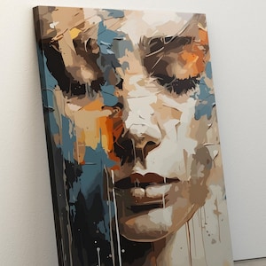Retrato de mulher abstrata, impressão em tela, pintura em tela, arte de parede com rosto abstrato, pintura sem rosto de mulher, download instantâneo, arte feminina