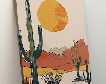 Vintage Desert Cactus Canvas Print: Retro Southwestern Wall Art