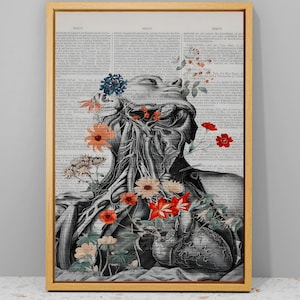 Anatomical Heart Floral Collage Art Print: Vintage Book Page Medical Decor