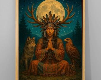 Inca Mythology Poster: Shaman Print, Ethnic Wall Art on Canvas
