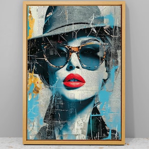 Impresión abstracta de retrato de rostro femenino, pintura sobre lienzo, arte mural de rostro abstracto, pintura abstracta grande, obra de arte de rostro femenino, decoración enmarcada