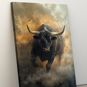 Abstract Bison Canvas Print: Retro Farmhouse Wall Art