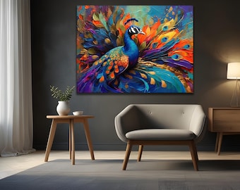 Peacock Art Decor, Canvas Or Poster, Animal Decor, Home Wall Art, Exotic decor, Living Room Decor, Peacock Wall Art, Farmhouse Wall Art