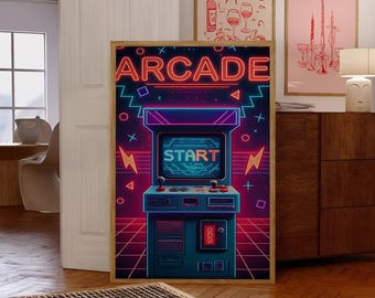 Impresión en lienzo de neón arcade: arte mural para sala de juegos