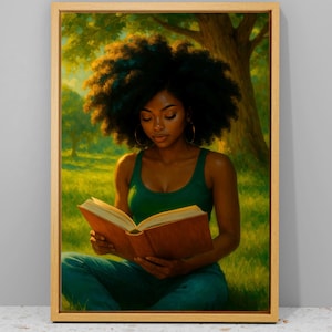 Black Woman Reading Art Poster: Bookish Library Wall Decor