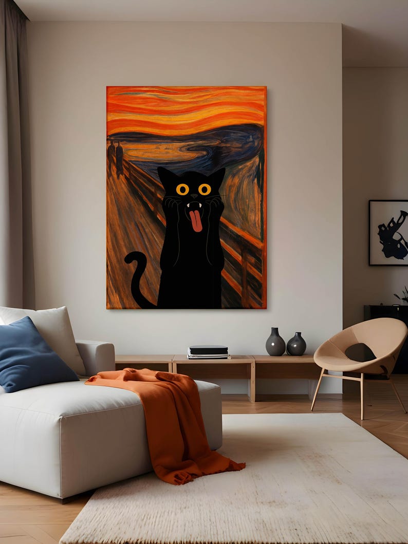 Edvard Munch Scream Black Cat Art, the Scream Cat Poster, Cat Print ...