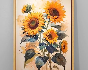 Sunflower Wall Art Print, Sunflower Print, Sunflower Prints Wall Art, Flower Painting, Floral Prints, Canvas Wall Art, Farmhouse Wall Decor