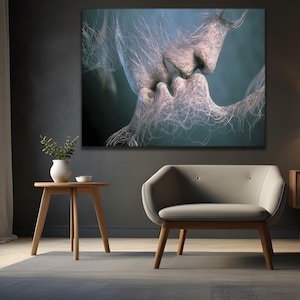 Kissing Couple Canvas, Lover Gift Wall Decor, Couple Printed, Bedroom Wall Decor, Hugging Couple Wall Art, Romantic Couple, Modern Wall Art