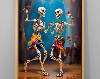 Impresión de esqueletos bailando: arte divertido de bola de discoteca para Halloween