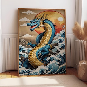 Japanese Dragon Canvas Art: Fantasy Game Room Wall Decor