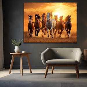 Horses Running on the Beach Moor Canvas Wall Art, Beautiful Animal Horse Print, Home Office Decor, Modern Horse Artwork, Ready to Hang Art