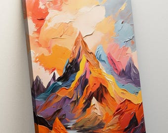 Stampe di montagne colorate, arte murale di montagne astratte, arte murale di paesaggi colorati, arte murale moderna, arte murale massimalista, regali di Natale