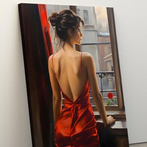 Red Dress Woman Decor, Sexy Woman Art, Wall Art, Large Wall Art, Woman Poster, Fashion Art, Woman Canvas Painting, Ready to Hang, Gift Art