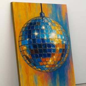 Gold Disco Ball Canvas Print: Retro Trippy Wall Art