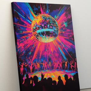 Arte mural de bola de discoteca, póster retro, impresión de bola de discoteca retro, póster de bola de espejos, impresión de discoteca, póster de fiesta, arte de los 70, arte mural en lienzo, arte de regalo