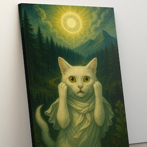 Funny White Cat Canvas Art, Bar Cart Decor, Cat Poster, Funny Bathroom Wall Decor, Funny Gift Poster, Retro Kitchen Decor, Trendy Wall Art