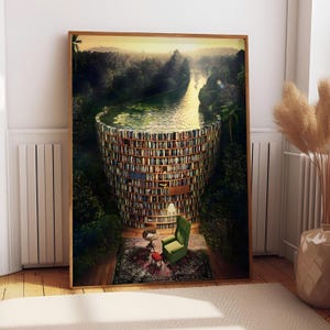 Vintage Style Bookstore Painting Canvas, Library Print, Book Lover Gift Wall Art, Book Wall Decor, Dark Academia Decor, Canvas Wall Art